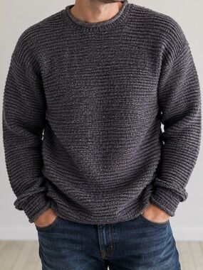 Vtg Paul James 100% Pure Wool Grey Textured Chunky Knit Sweater Made in England